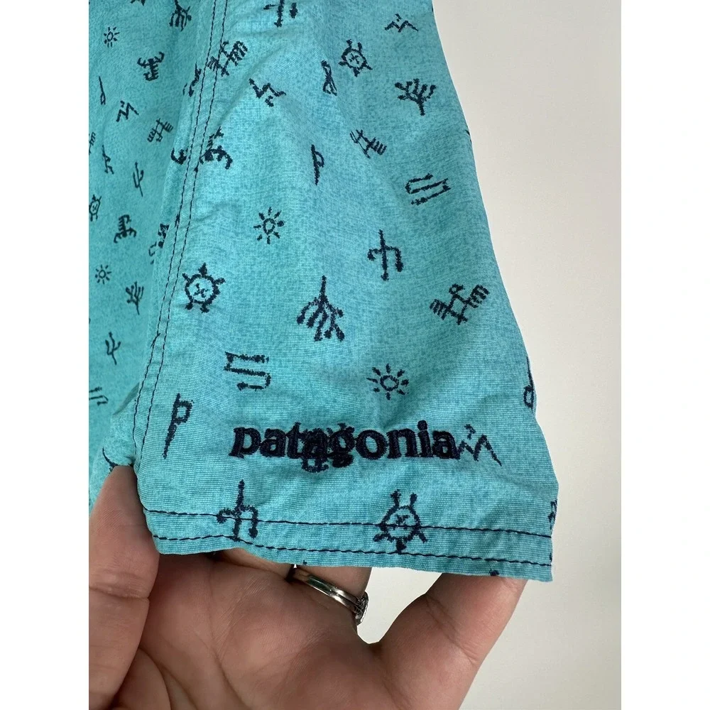 Patagonia Board Shorts Men's 28 Swim Surf Drawstring Cactus Print Blue‎